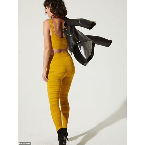 Avocado Leggings Size XXS Yellow Stripped Textured Samatha Style Activewear - Picture 2 of 9
